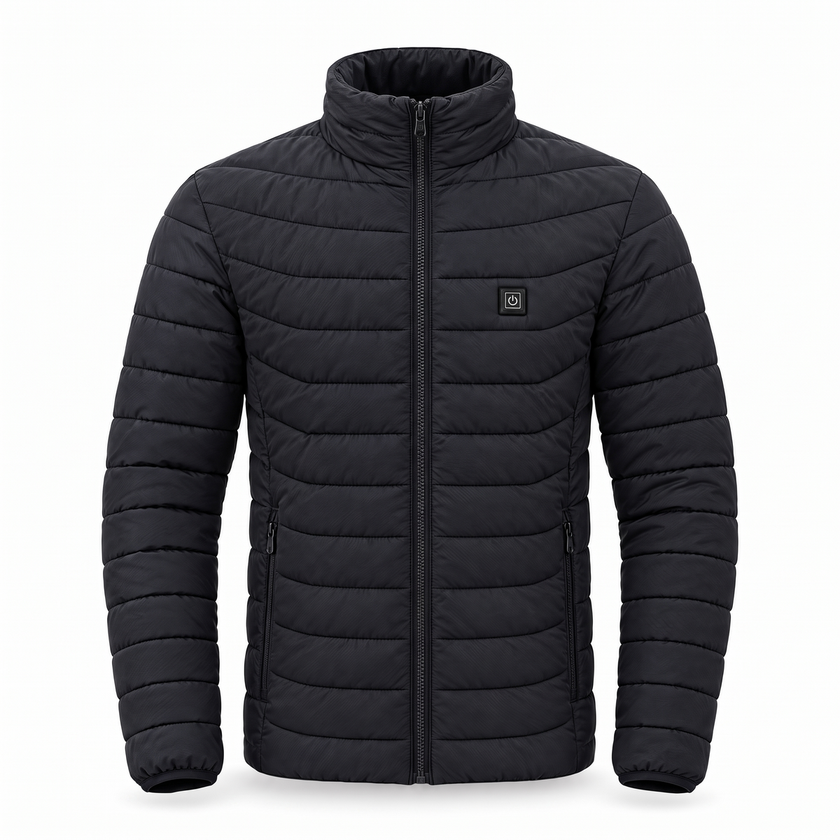 Smart heated jacket in Black on a white background