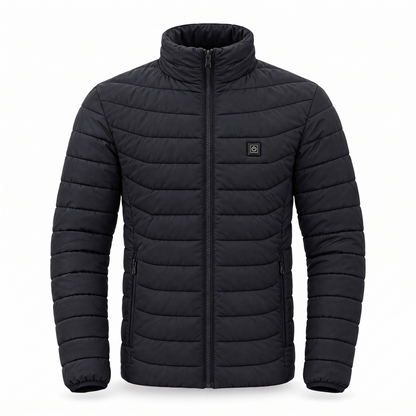 Smart heated jacket in Black on a white background