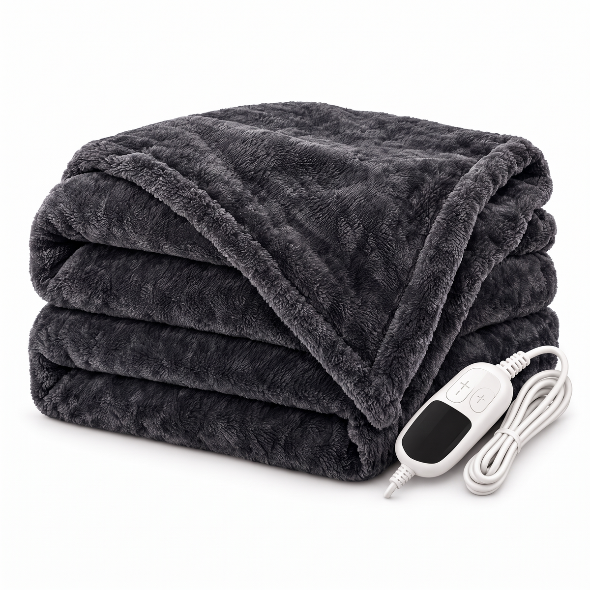 Heated throw blanket in Dark Grey on a white background