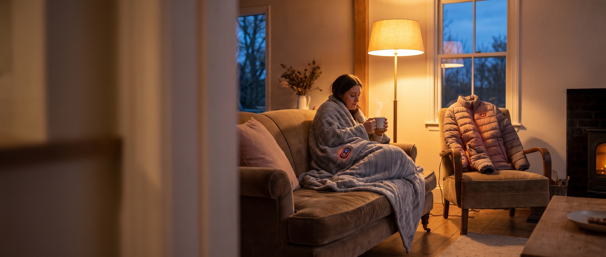 Cosy living room with heated blanket